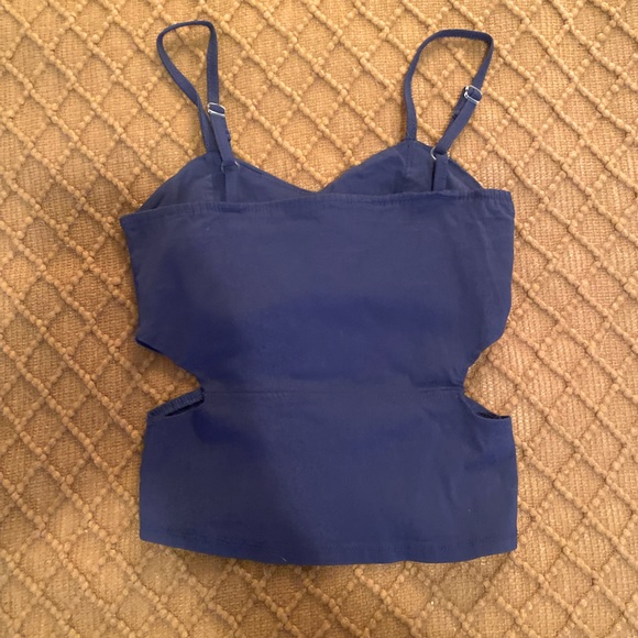 Unique Vintage Blue Cut Out Sides Blue Tank Top - Picture 2 of 2